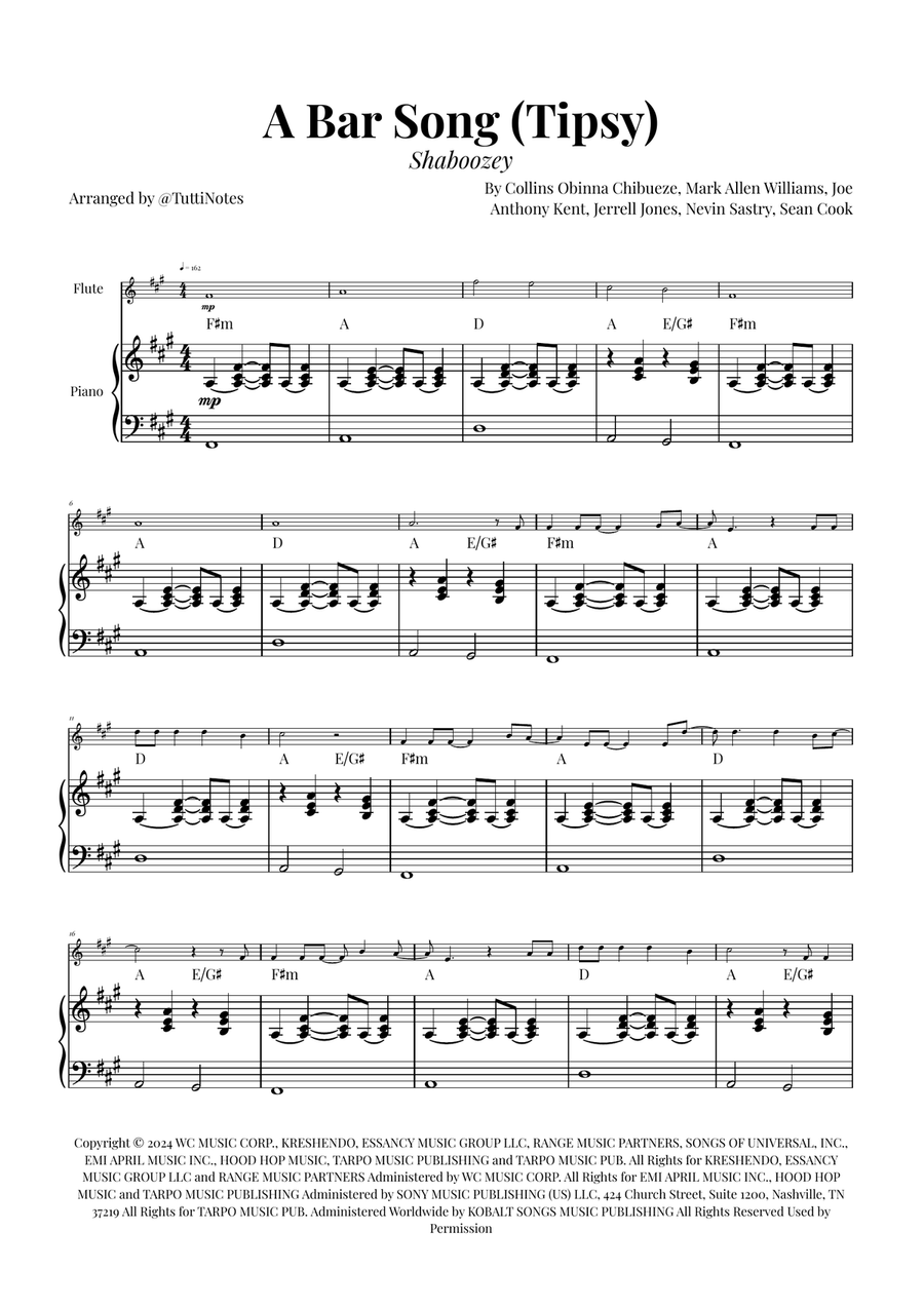 A Bar Song (Tipsy) Flute Solo scores gallery preview page 1