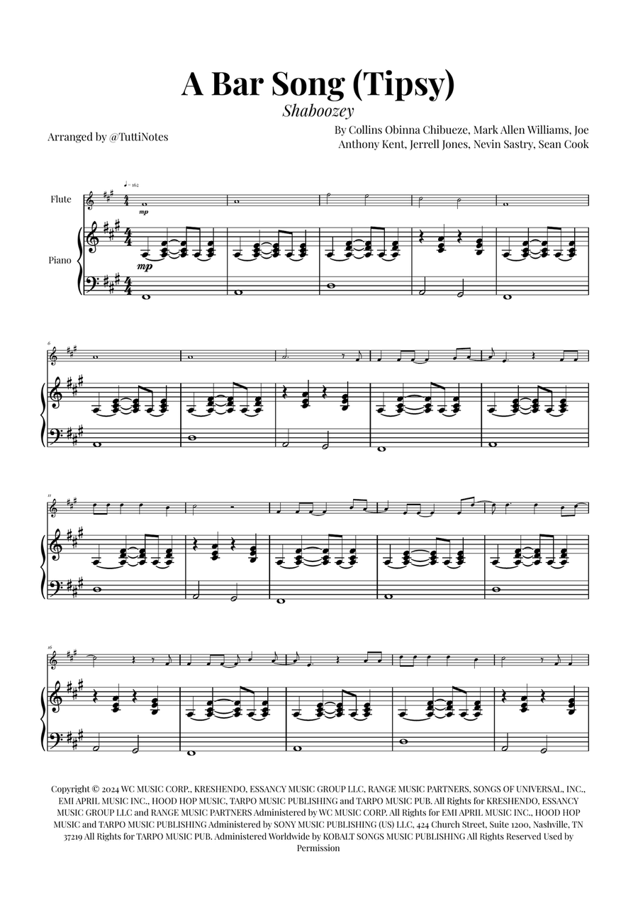 A Bar Song (Tipsy) Flute Solo scores gallery preview page 1