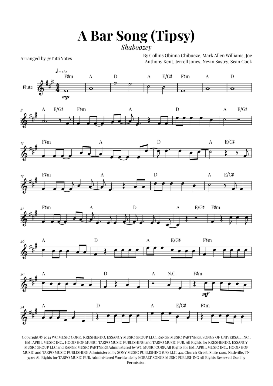 A Bar Song (Tipsy) Flute Solo scores gallery preview page 1