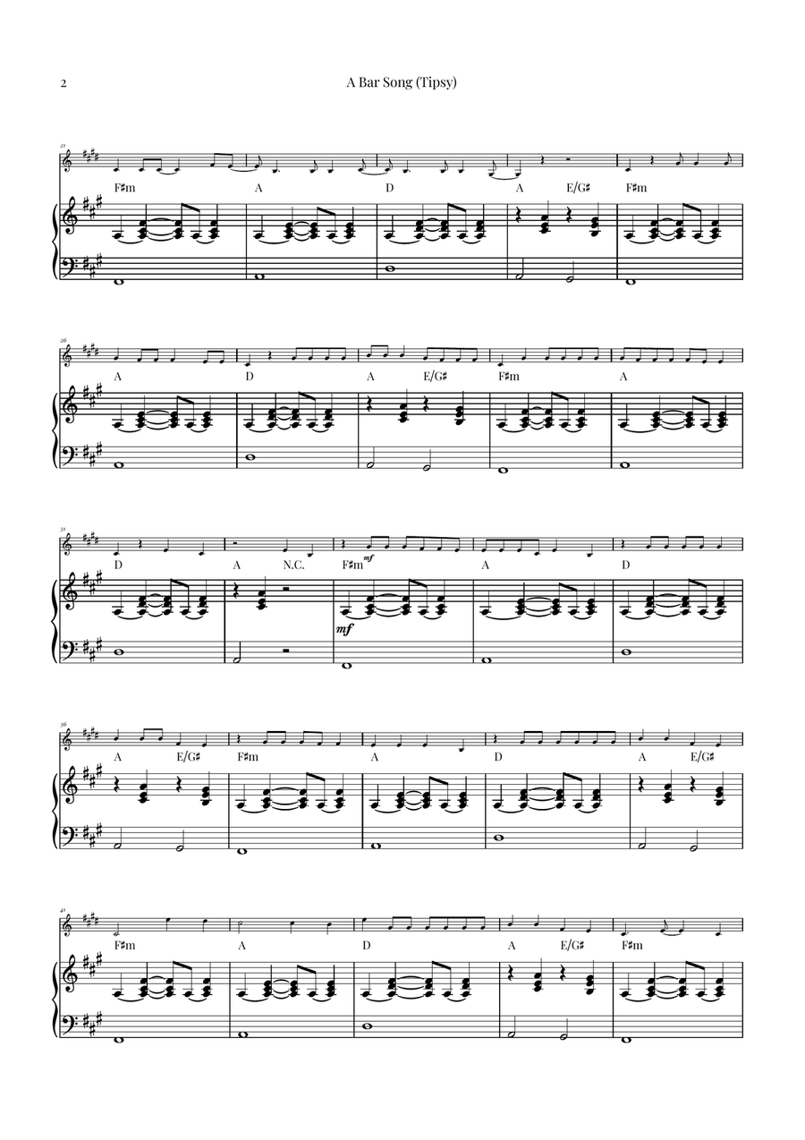 A Bar Song (Tipsy) Piano scores gallery preview page 2