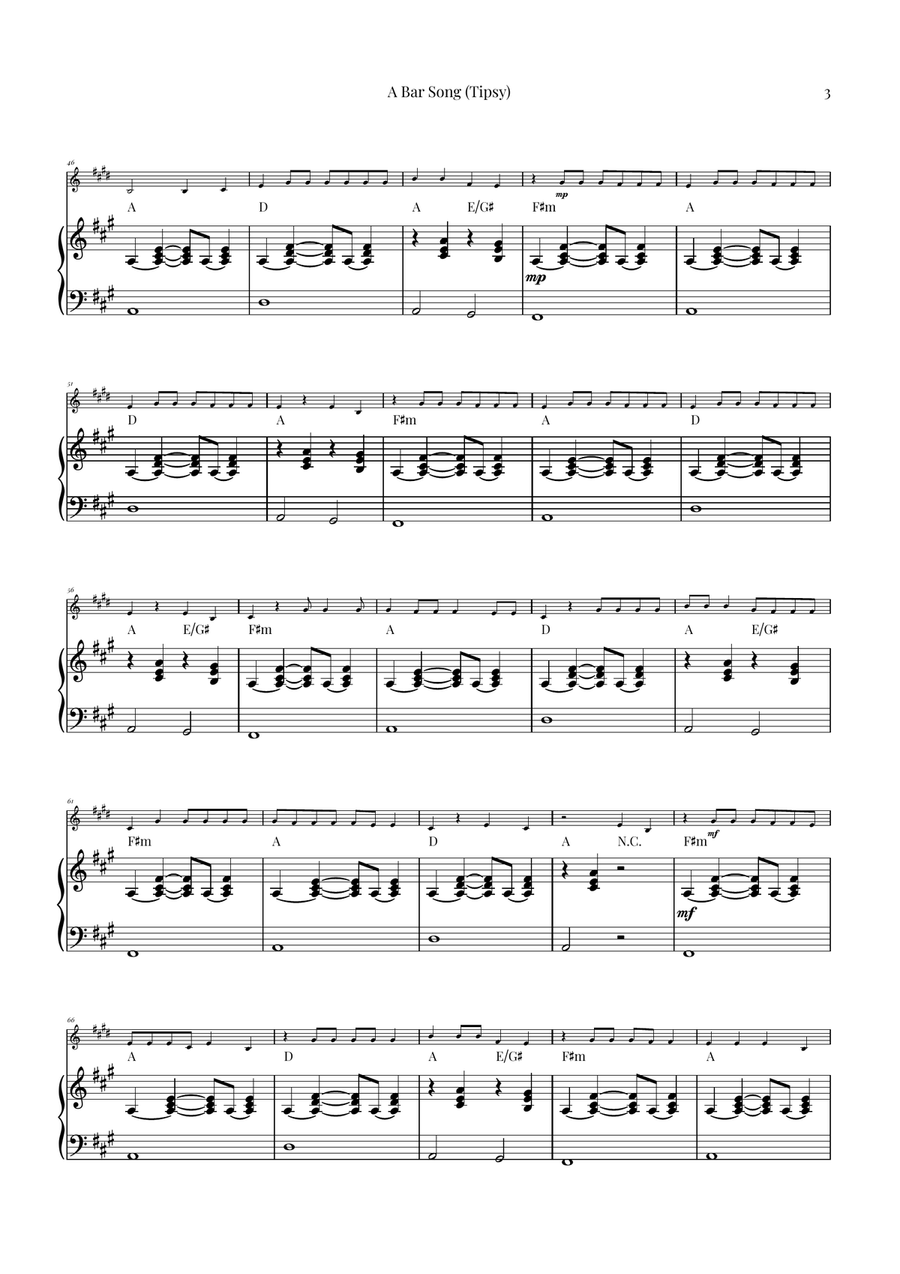 A Bar Song (Tipsy) Piano scores gallery preview page 3