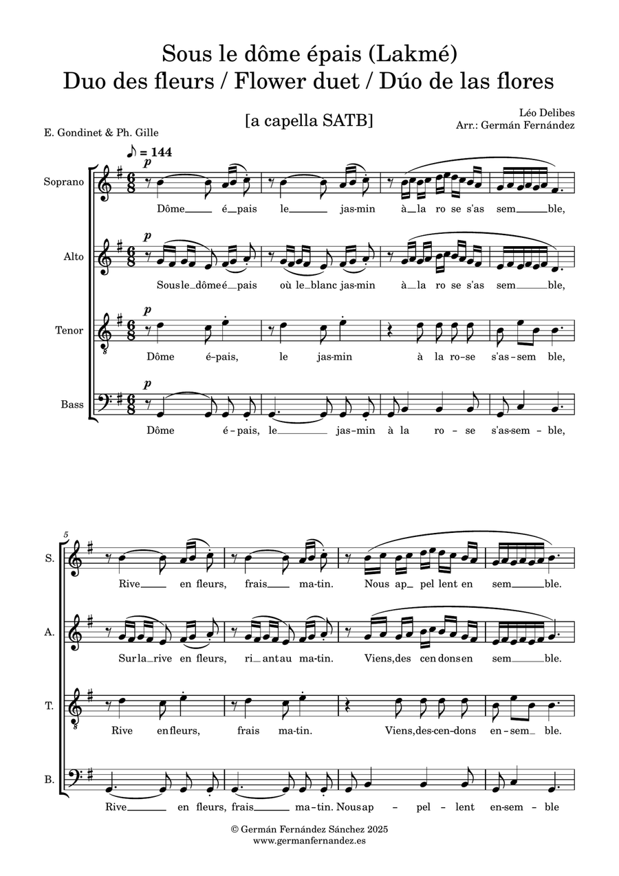 Sous le dôme épais (Duo des fleurs / Flower duet / Dúo de las flores) SATB 4-Part scores gallery preview page 1