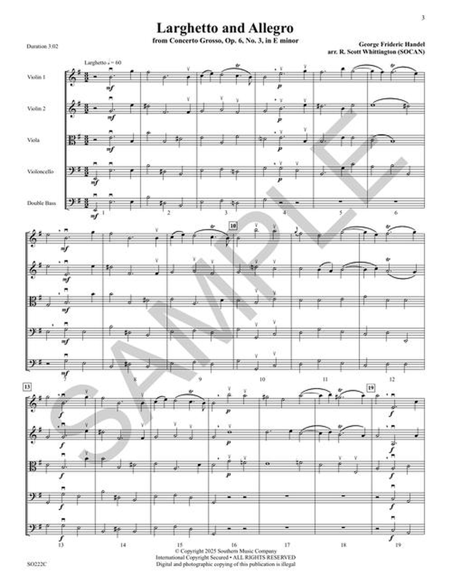 Larghetto and Allegro Op. 6 No. 3 by George Frideric Handel String Orchestra - Sheet Music page 3