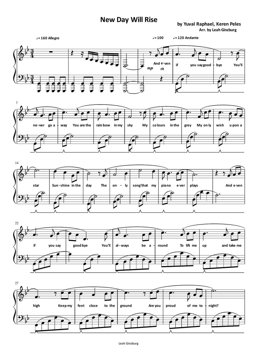 New Day Will Rise (Israel, Eurovision 2025) Piano Solo scores gallery preview page 1