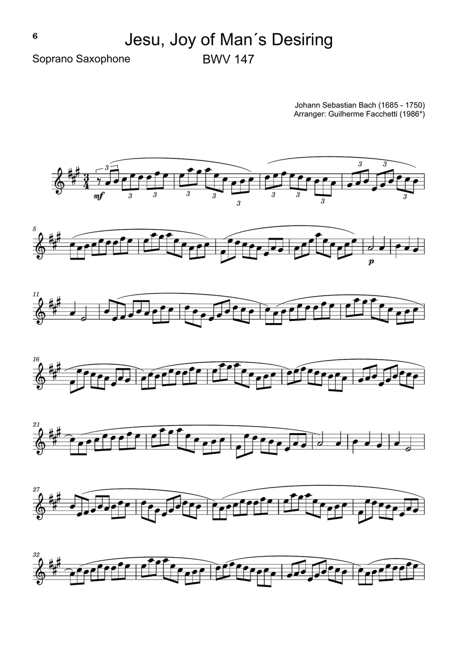 Jesu, Joy of Man´s Desiring. S. Sax., Violin, Guitar. With Parts. by Johann Sebastian Bach Small Ensemble - Digital Sheet Music page 6