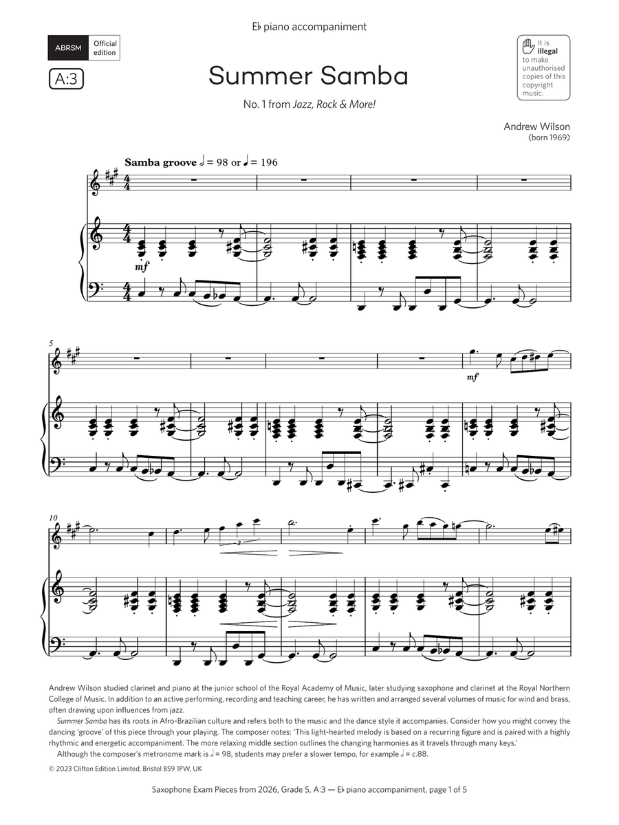 Summer Samba (Grade 5, list A3, from the ABRSM Saxophone Syllabus from 2026) Saxophone Solo - Digital Sheet Music page 3