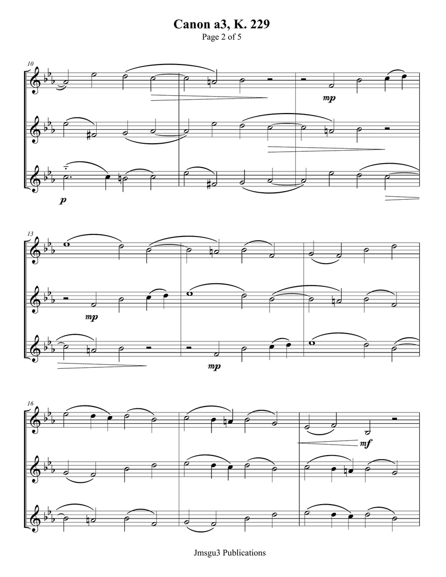 Mozart: Canon a3, K. 229 for Violin Trio by Wolfgang Amadeus Mozart String Trio - Digital Sheet Music page 2