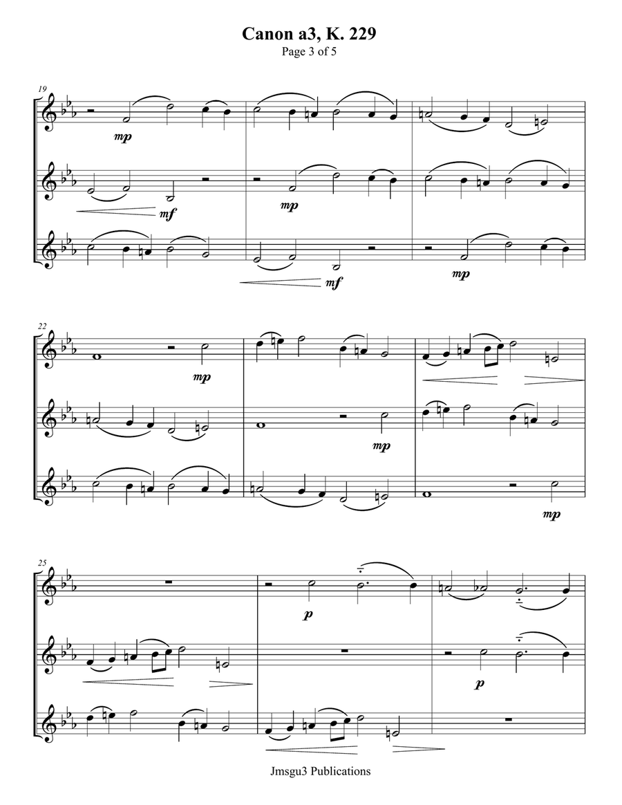Mozart: Canon a3, K. 229 for Violin Trio by Wolfgang Amadeus Mozart String Trio - Digital Sheet Music page 3