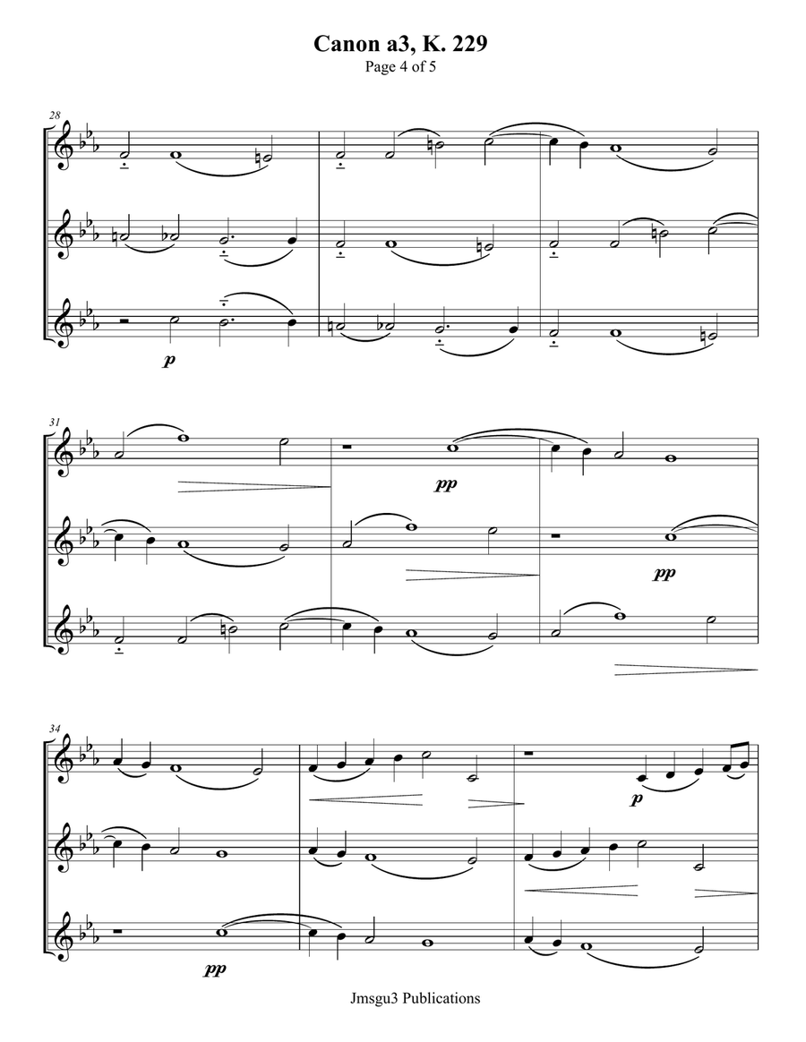 Mozart: Canon a3, K. 229 for Violin Trio by Wolfgang Amadeus Mozart String Trio - Digital Sheet Music page 4