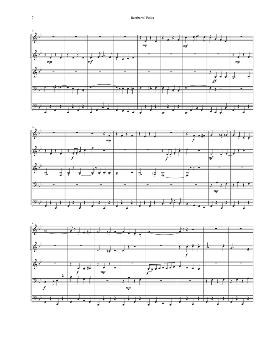 Beer Barrel Polka - from the Famous Channellheimer oompah Band songbook Brass Quintet scores gallery preview page 3