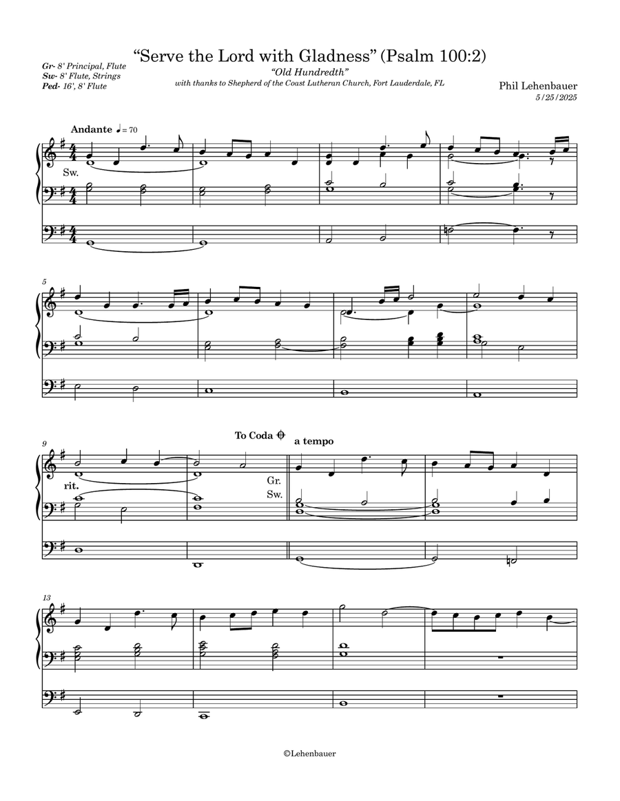 Serve the Lord With Gladness (Psalm 100:2) for organ, 