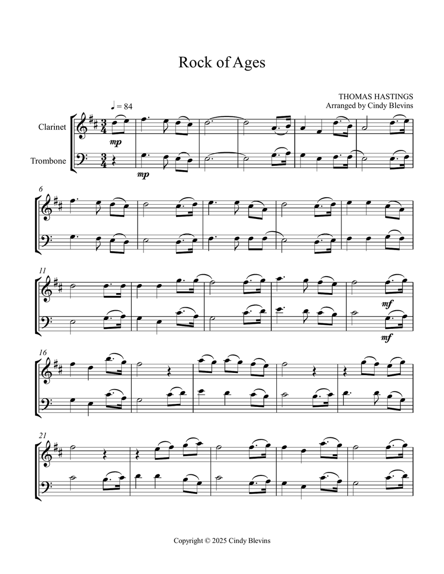 Rock of Ages, for Clarinet and Trombone by Cindy Blevins Clarinet - Digital Sheet Music page 3
