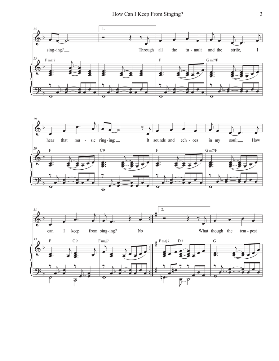 How Can I Keep From Singing? (Vocal solo) Piano, Vocal scores gallery preview page 3