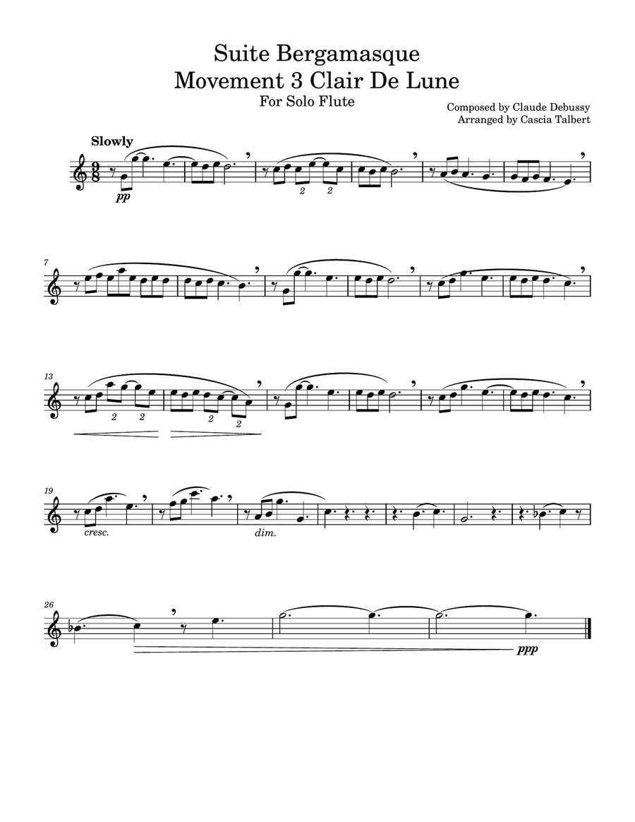 Suite Bergamasque Movement 3 Clair De Lune Flute Solo scores gallery preview page 1