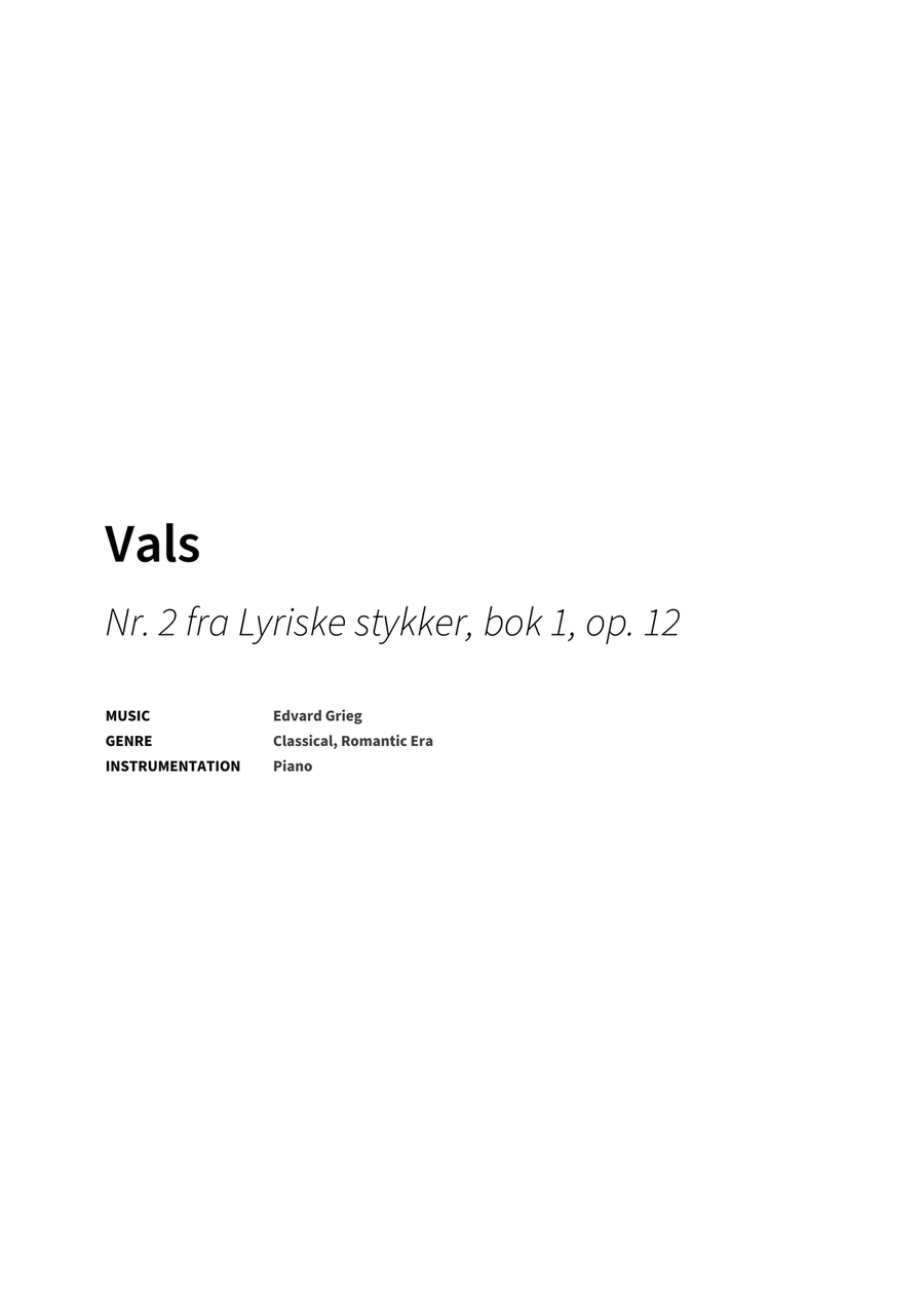 Vals by Edvard Grieg Piano Solo - Digital Sheet Music page 2