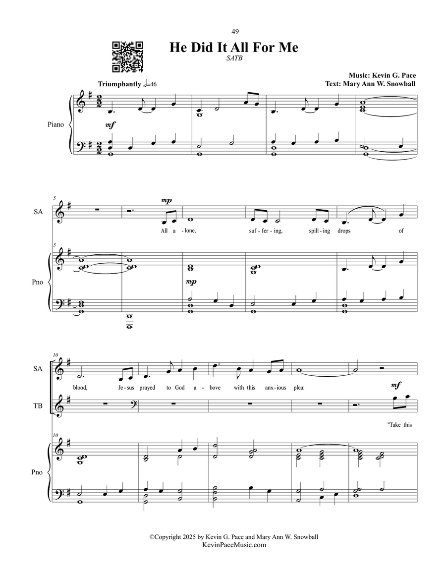 He Did It All For Me, sacred music for SATB choir 4-Part - Digital Sheet Music page 2