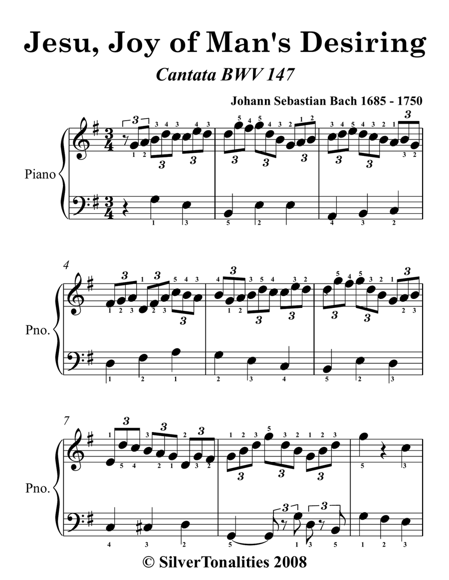 Jesu Joy of Man's Desiring BWV 147 Easy Piano Sheet Music Combo by Johann Sebastian Bach Piano Method - Digital Sheet Music page 3