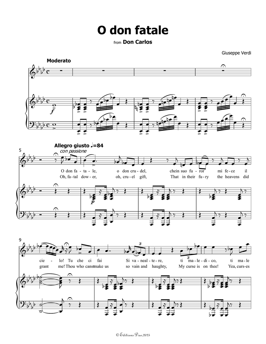 O don fatale, by Giuseppe Verdi, in A flat Major by Giuseppe Verdi Piano, Vocal - Digital Sheet Music page 3