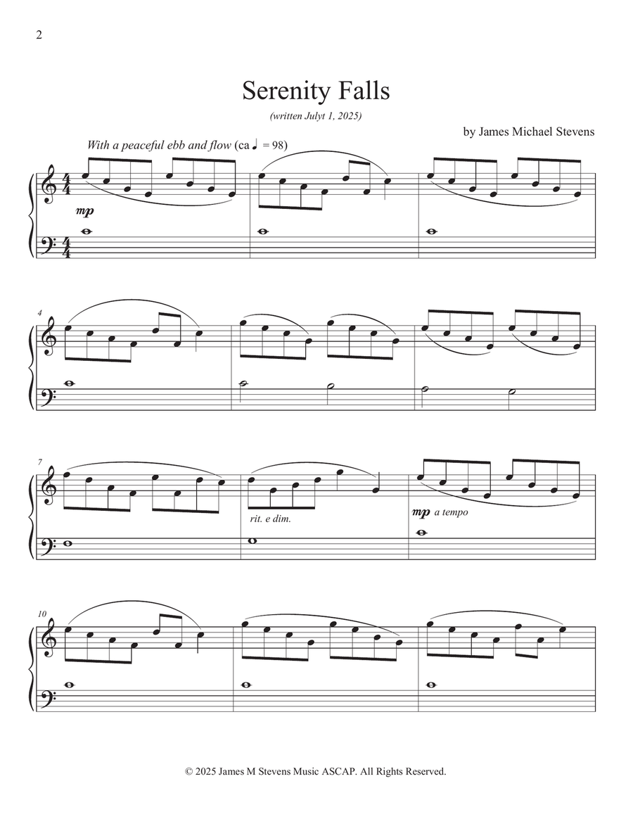 Serenity Falls by James Michael Stevens Piano Solo - Digital Sheet Music page 2