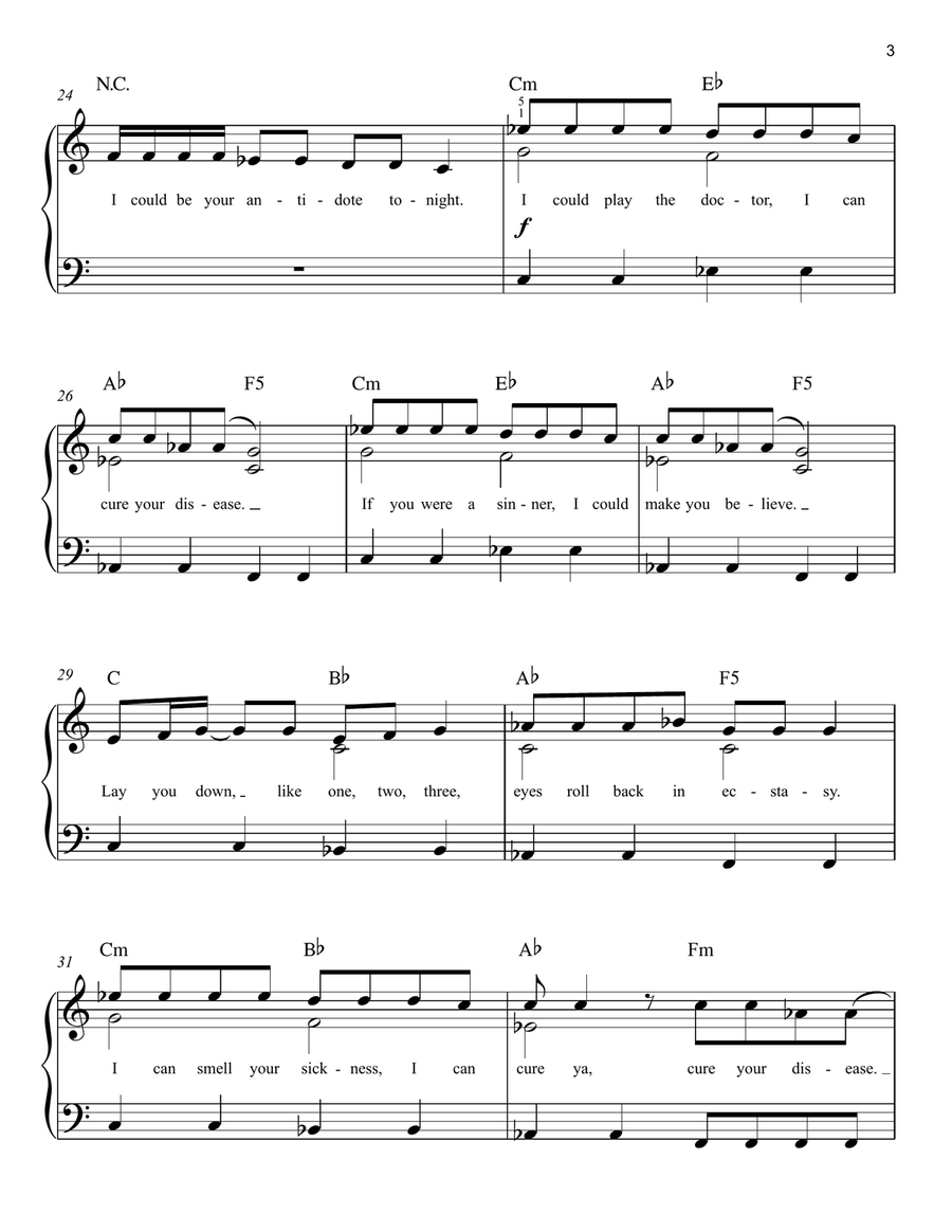 Disease by Lady Gaga Easy Piano - Digital Sheet Music page 3