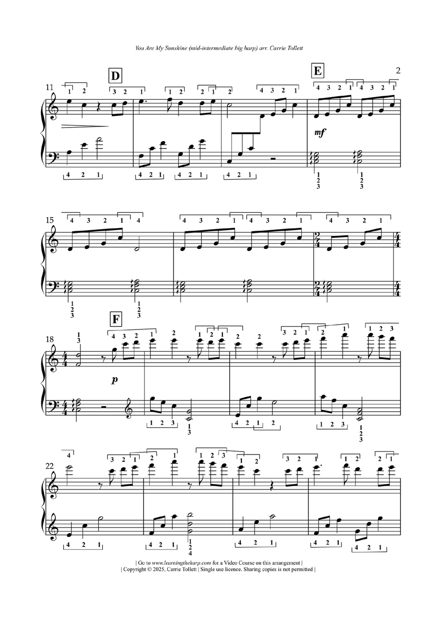 You Are My Sunshine Celtic Harp scores gallery preview page 3