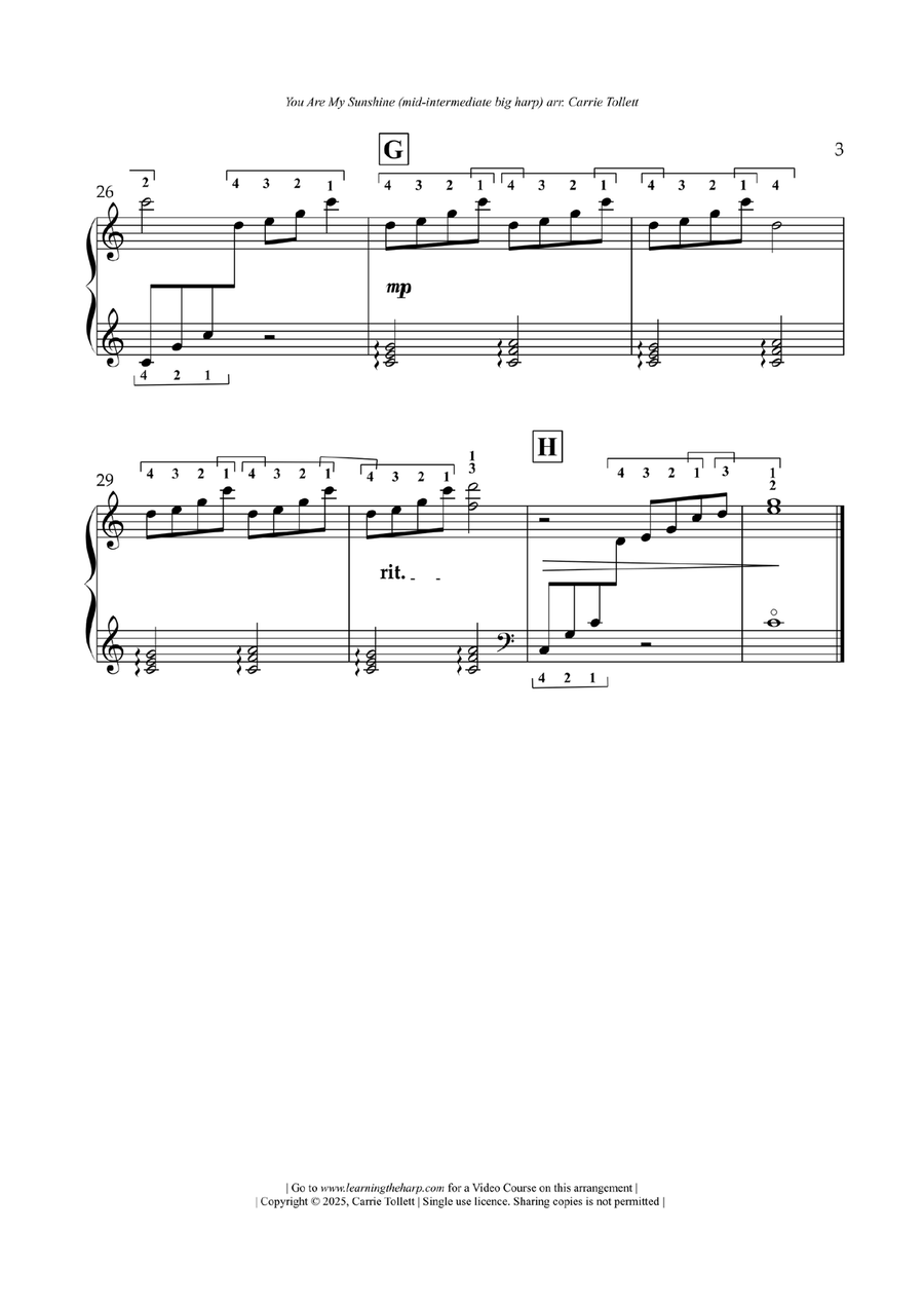 You Are My Sunshine Celtic Harp scores gallery preview page 4