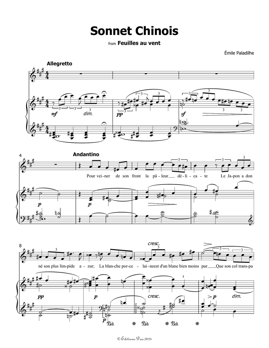 Sonnet Chinois, by Émile Paladilhe, in A Major by Emile Paladilhe Piano, Vocal - Digital Sheet Music page 3