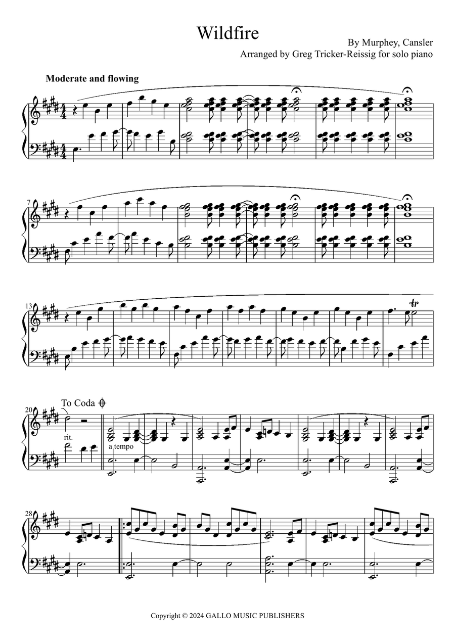 Wildfire Piano Solo scores gallery preview page 1