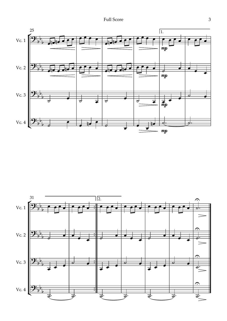 Carol of the Bells (Christmas Song) for Cello Quartet String Quartet - Digital Sheet Music page 3