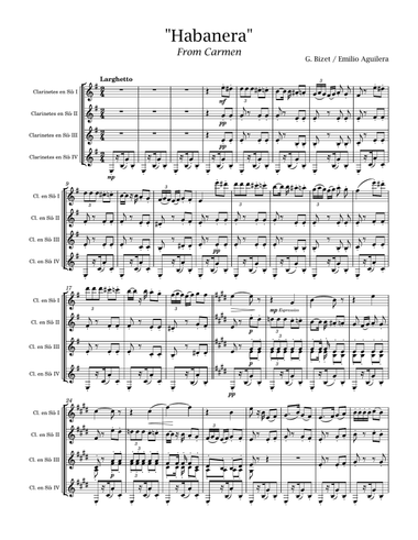 Habanera From Carmen For Clarinet Quartet / Sextet