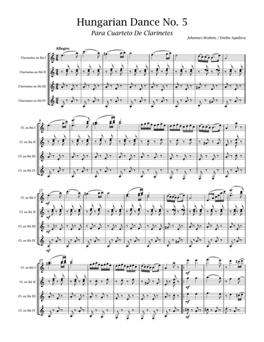 Hungarian Dance No.5 For Clarinet Quartet / Sextet