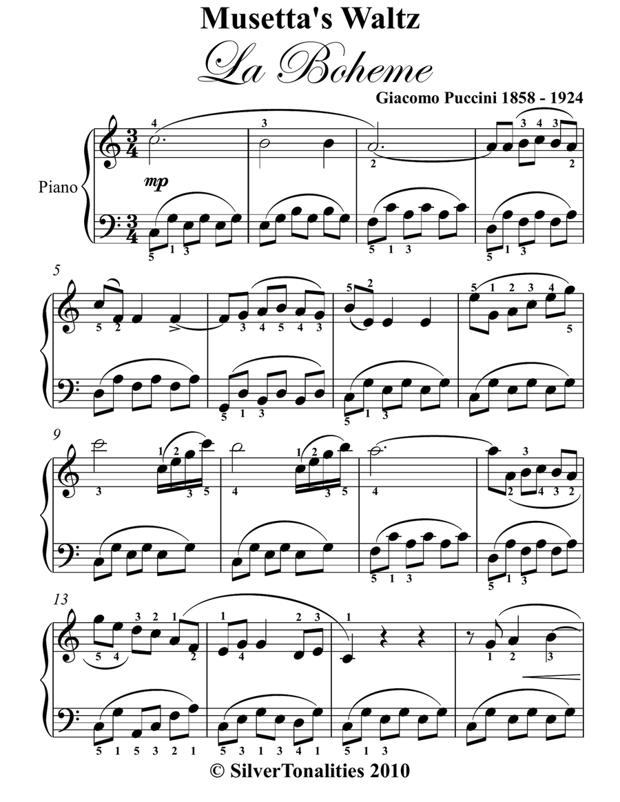 Musetta's Waltz La Boheme Easy Piano Sheet Music Combo by Giacomo Puccini Piano Method - Digital Sheet Music page 3