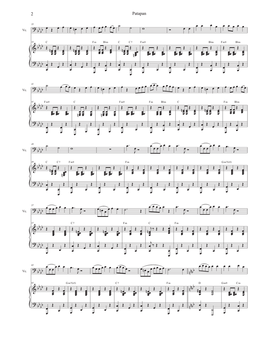 Patapan (Cello solo and Piano) by Traditional Piano - Digital Sheet Music page 2