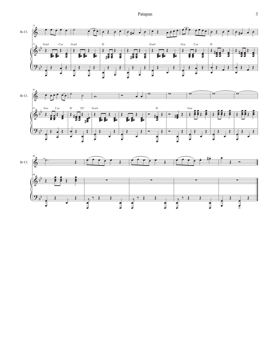 Patapan (Bb-Clarinet solo and Piano) by Traditional B-Flat Clarinet - Digital Sheet Music page 3