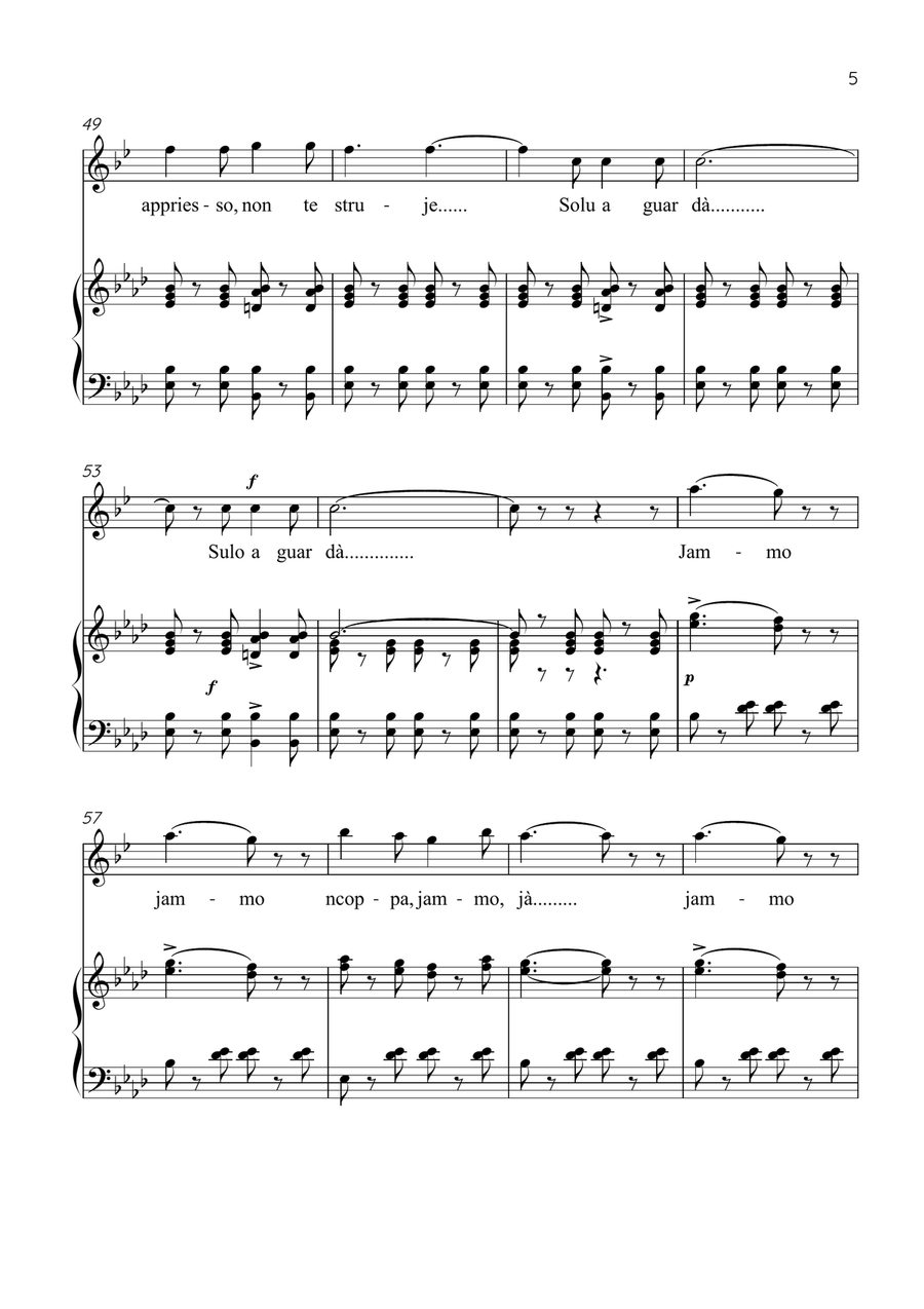 Funiculì, Funiculà - Clarinet & Piano in Ab Major - Intermediate by Luigi Denza Bass Clarinet - Digital Sheet Music page 5
