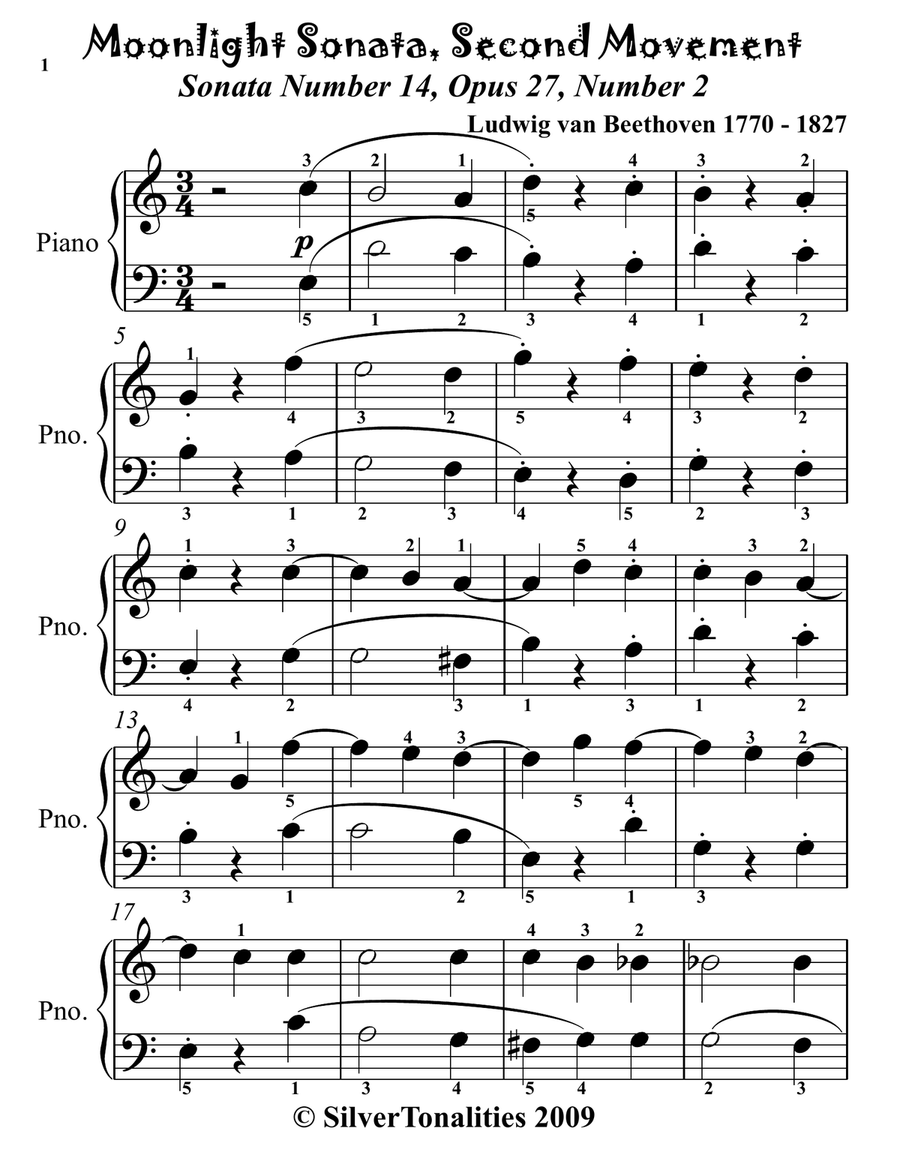 Moonlight Sonata Second Movement Easy Piano Sheet Music Combo by Ludwig van Beethoven Piano Method - Digital Sheet Music page 3
