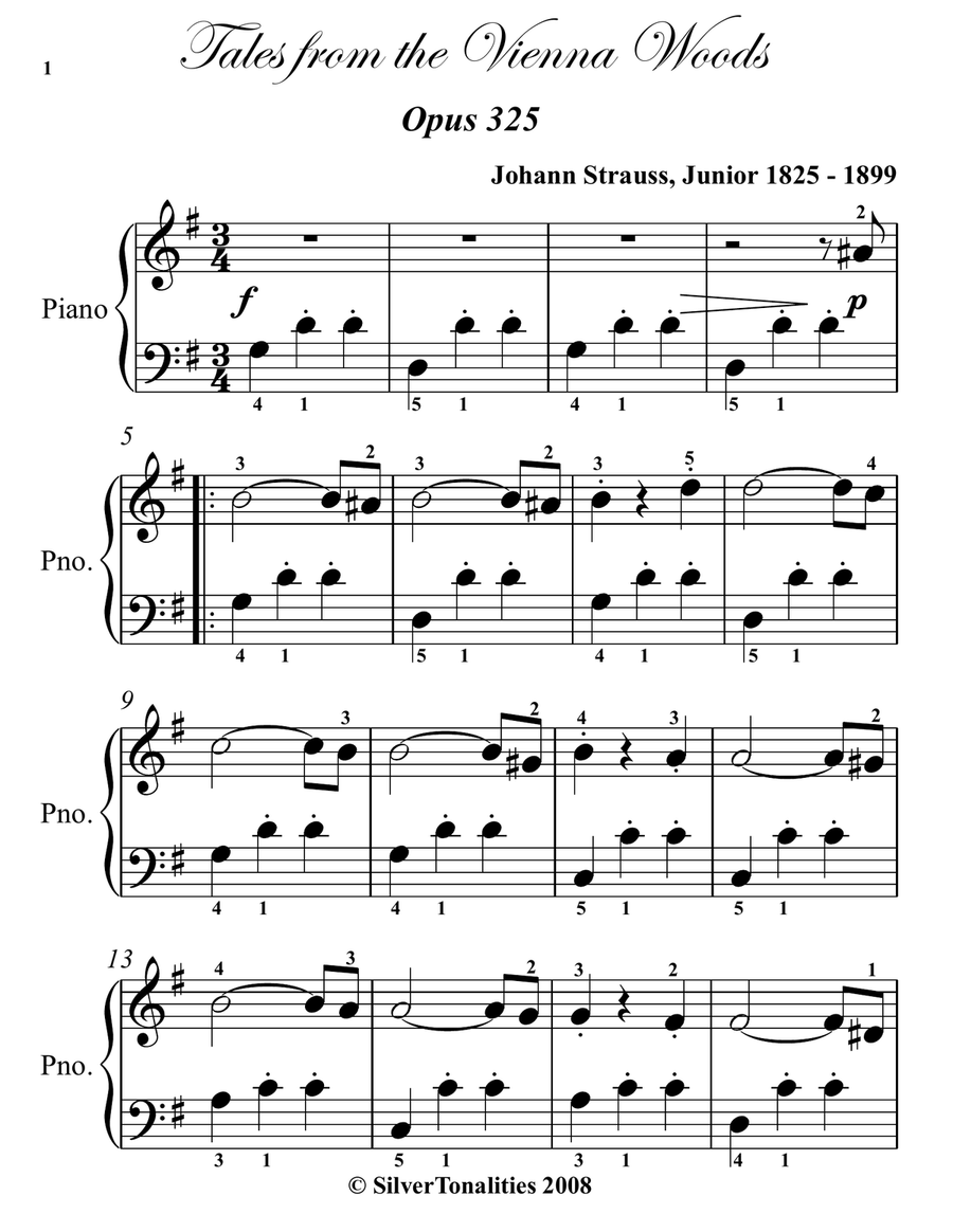 Tales from the Vienna Woods Opus 325 Easy Piano Sheet Music Combo by Johann Strauss Jr. Piano Method - Digital Sheet Music page 3