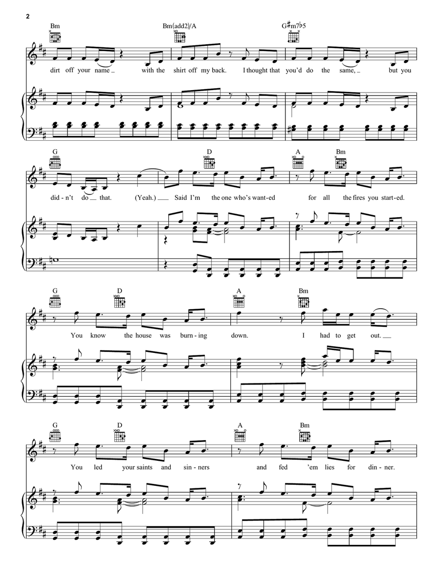Burning Down Piano, Vocal, Guitar - Digital Sheet Music page 2