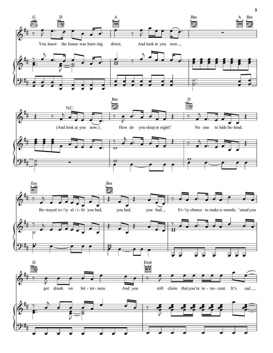 Burning Down Piano, Vocal, Guitar - Digital Sheet Music page 3