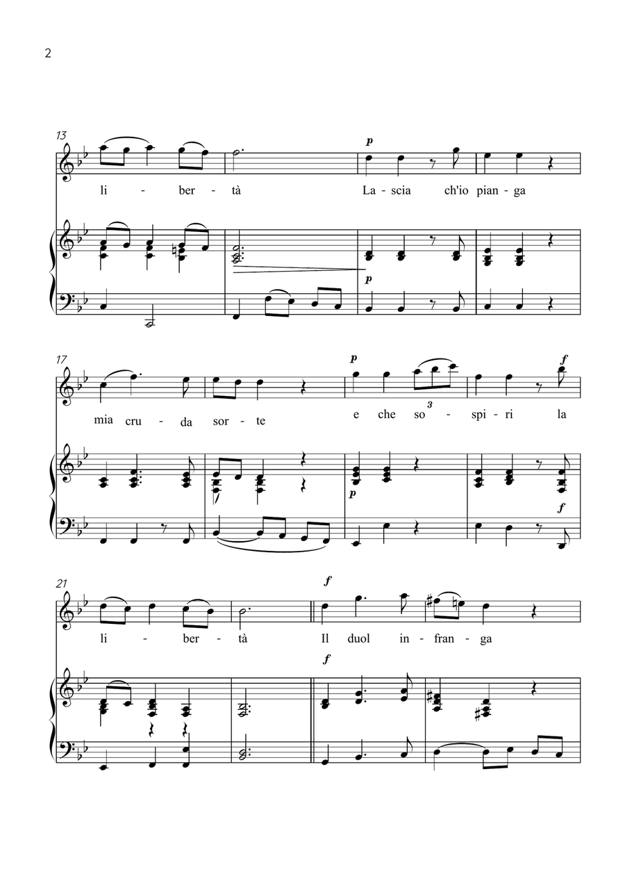 Lascia ch'io pianga - from Handel's Opera Rinaldo - Oboe & Piano in Bb Major With Lyrics by George Frideric Handel Piano - Digital Sheet Music page 2