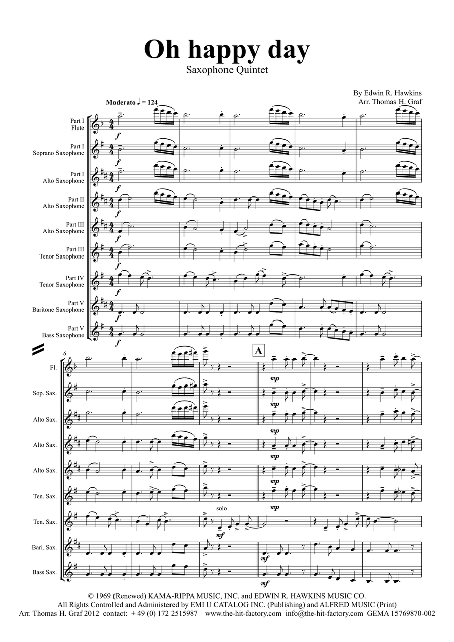 Oh Happy Day Saxophone Quintet scores gallery preview page 2
