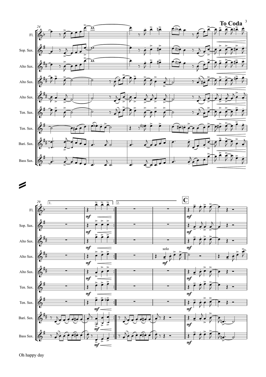 Oh Happy Day Saxophone Quintet scores gallery preview page 4
