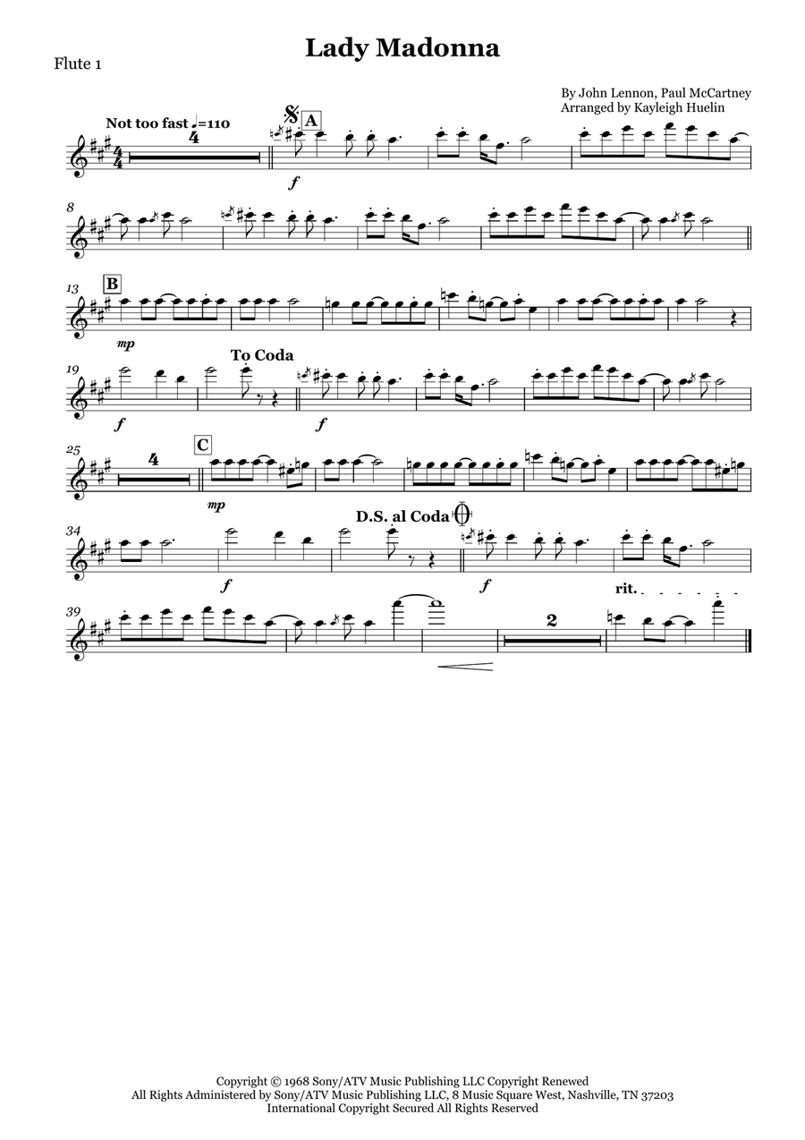 Lady Madonna by The Beatles Flute Quartet - Digital Sheet Music page 4