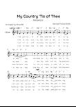 My Country 'Tis of Thee - Cello in F Major With Chords & Lyric