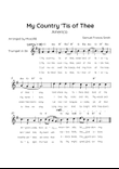 My Country 'Tis of Thee - Trombone in F Major With Chords & Lyric