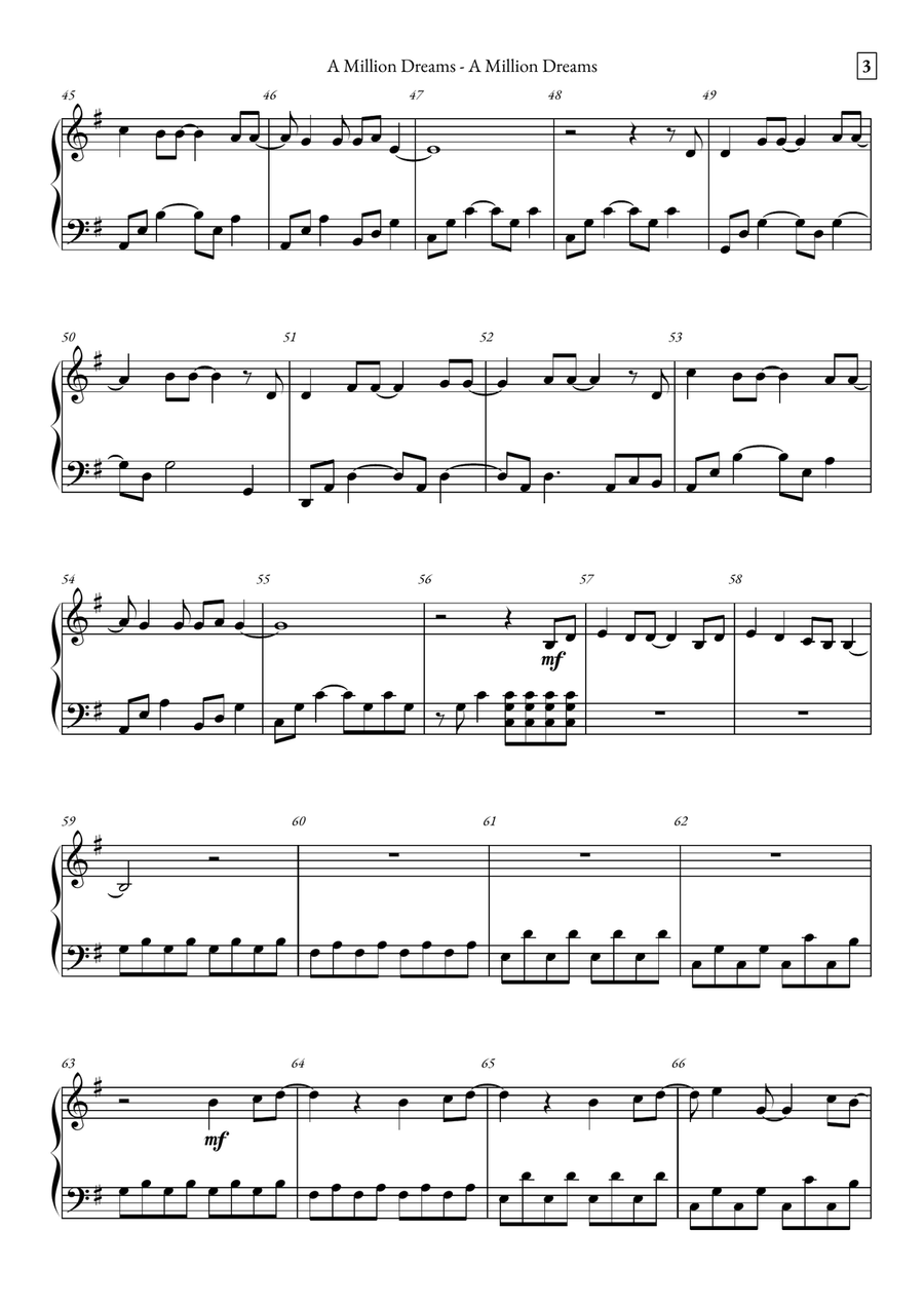 A Million Dreams by Pink Piano Solo - Digital Sheet Music page 3