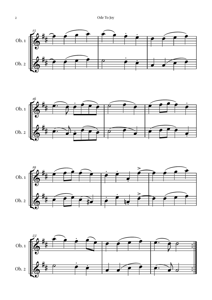 Ode to Joy (Beethoven's 9th Symphony Theme) | OBOE DUET by Ludwig van Beethoven Woodwind Duet - Digital Sheet Music page 2