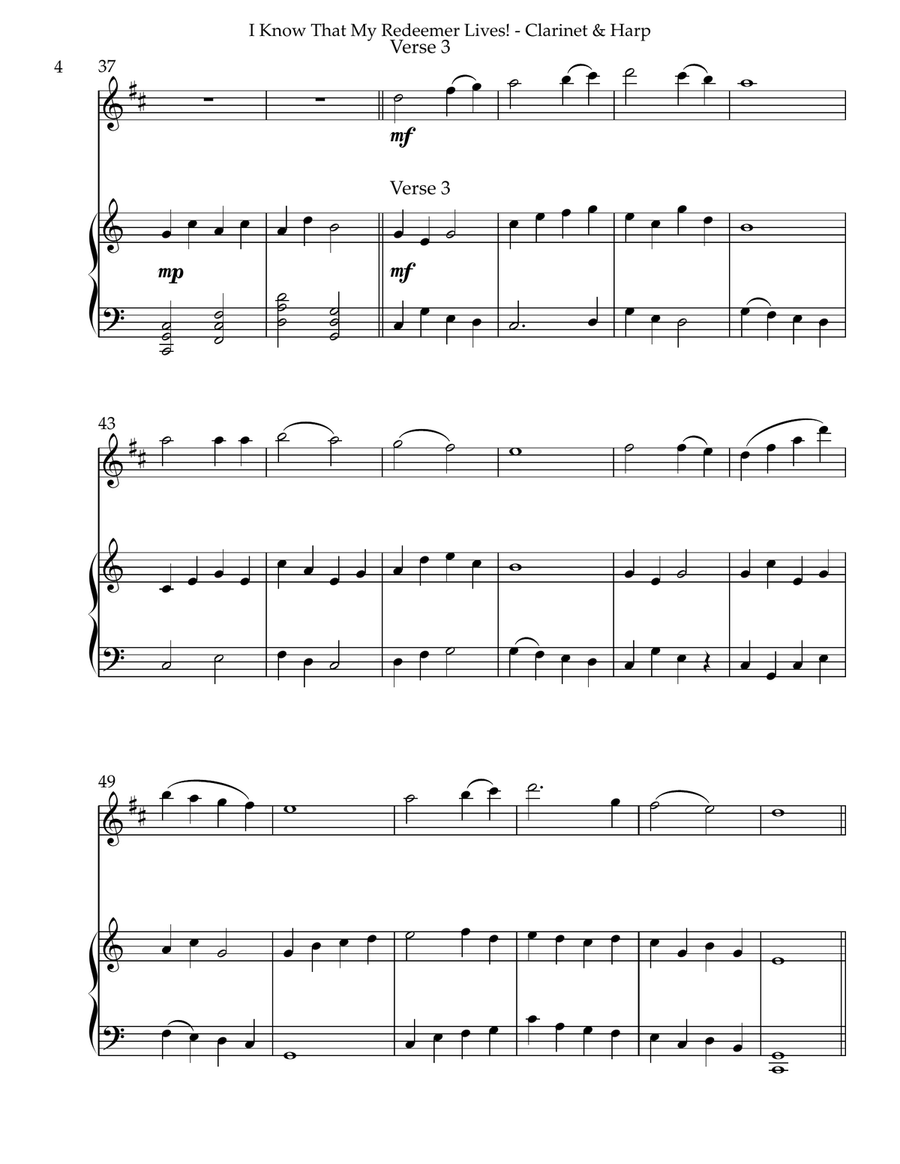 I Know That My Redeemer Lives! Duet for Bb Clarinet and Harp B-Flat Clarinet scores gallery preview page 4