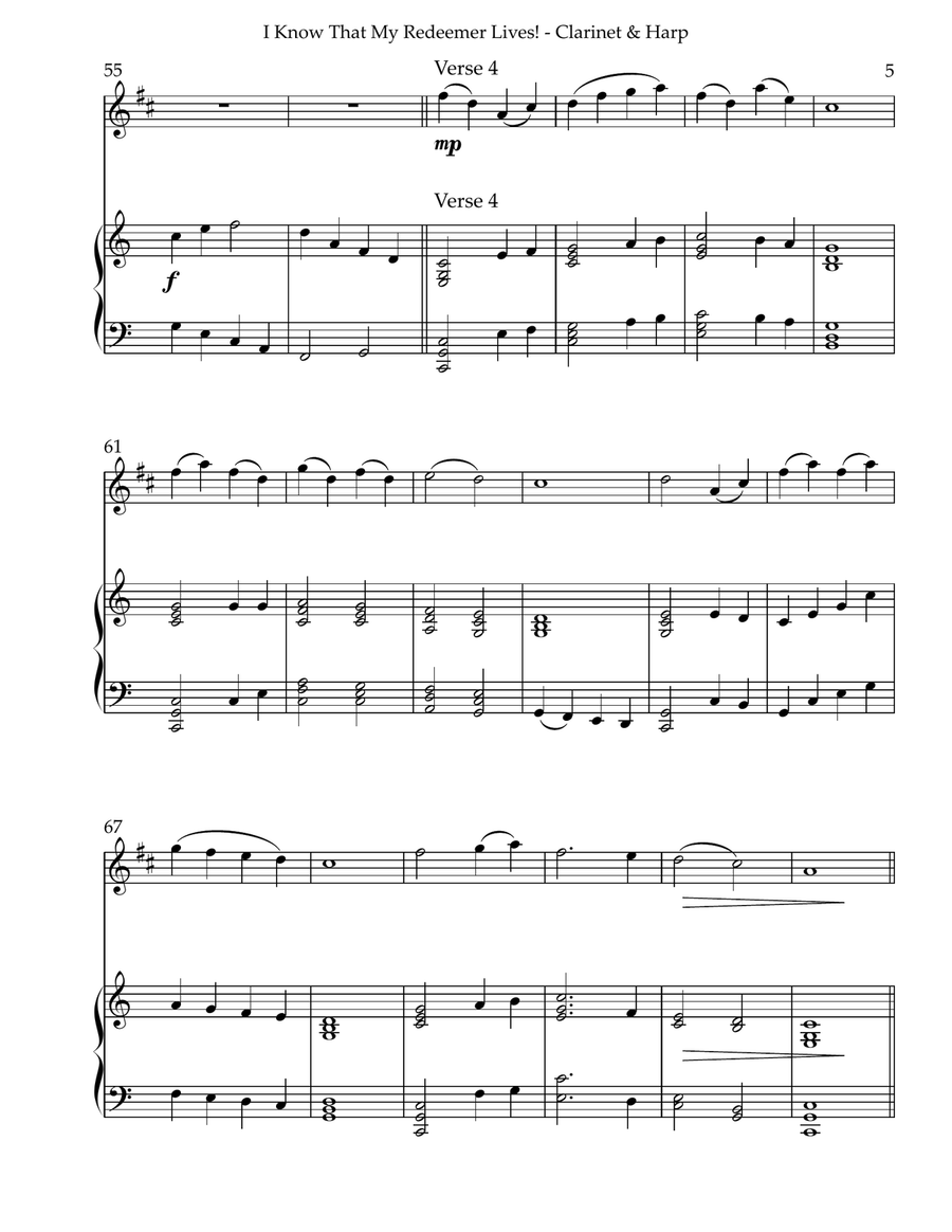 I Know That My Redeemer Lives! Duet for Bb Clarinet and Harp B-Flat Clarinet scores gallery preview page 5