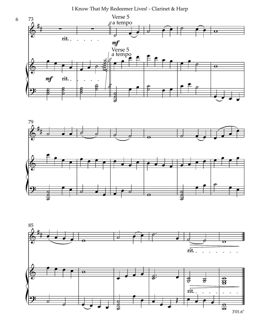I Know That My Redeemer Lives! Duet for Bb Clarinet and Harp B-Flat Clarinet scores gallery preview page 6